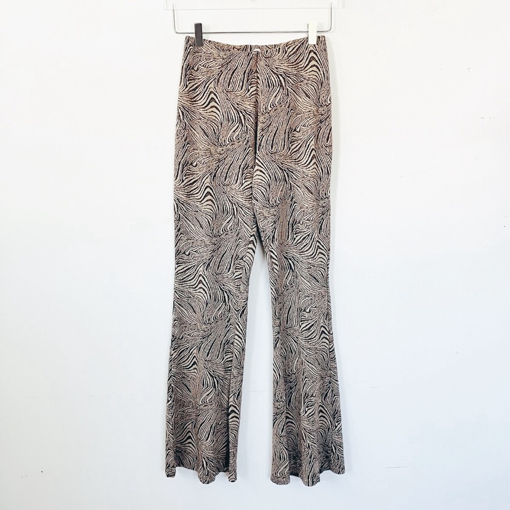 Zara Printed Flare Pull-on Pants Brown Black Zebra Print Legging Pants Stretch